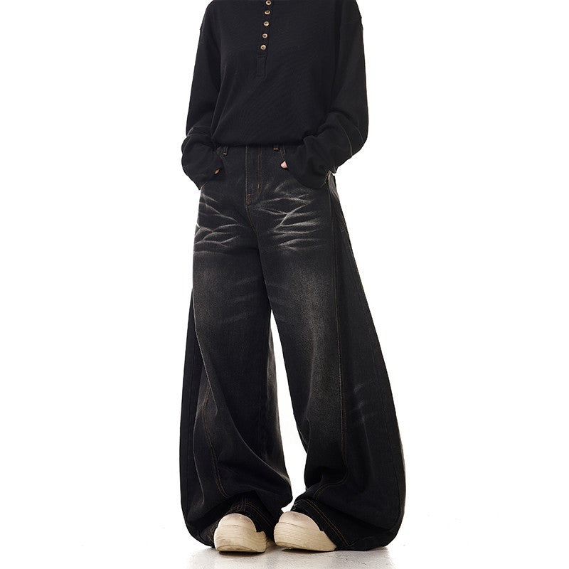 【2color】極太ワイドデニムパンツ ストリート系 バギージーンズ SS-000325