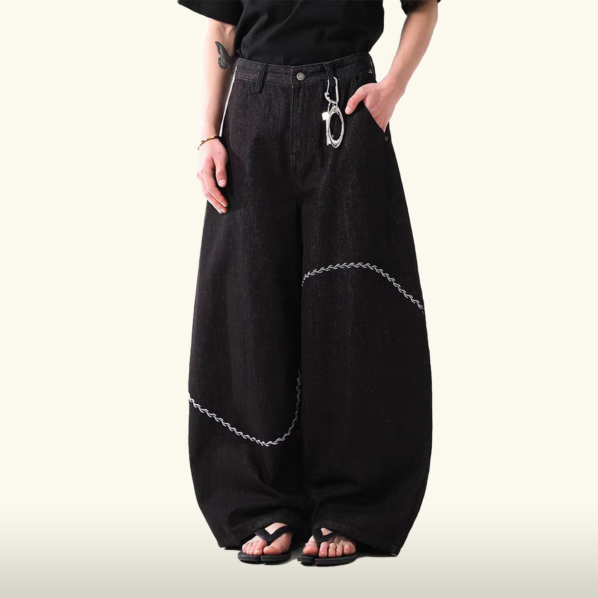 刺繍ライン入り ワイドデニムパンツ  SS-000162