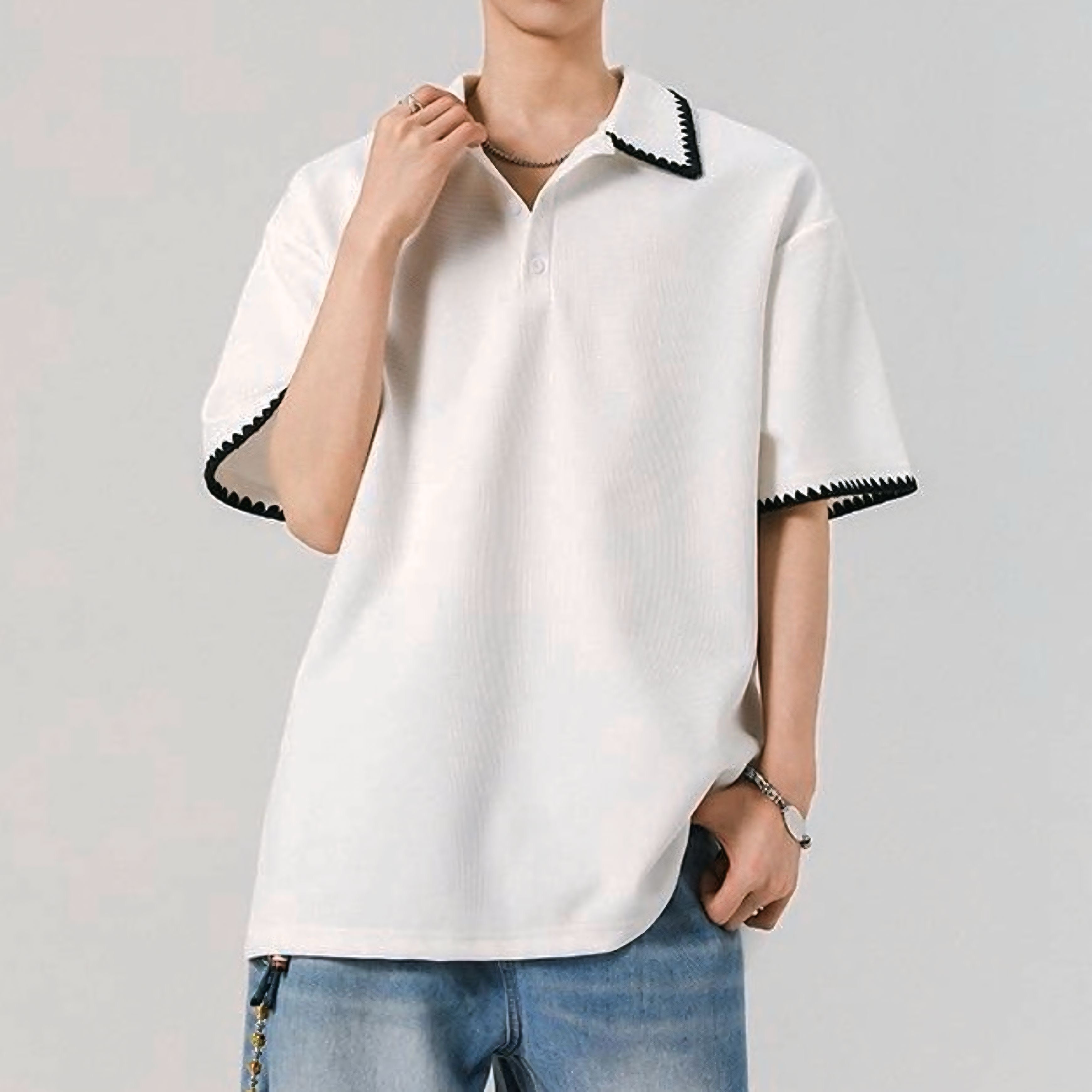【2color】バイカラーステッチ入りオーバーポロ SS-000149