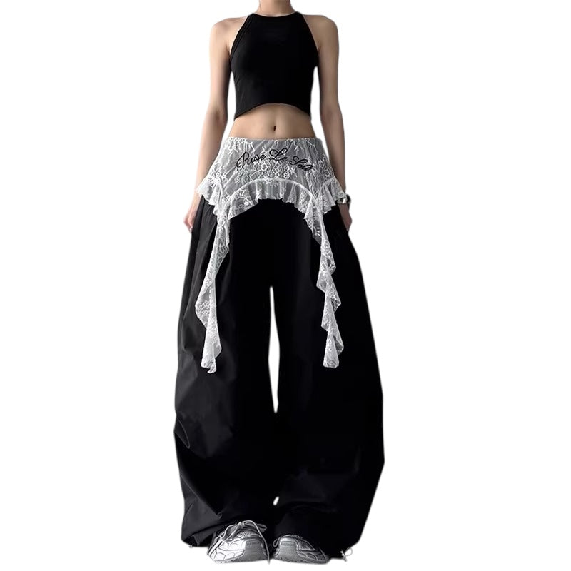 レース付き ワイドパンツ 韓国風 SS-000373