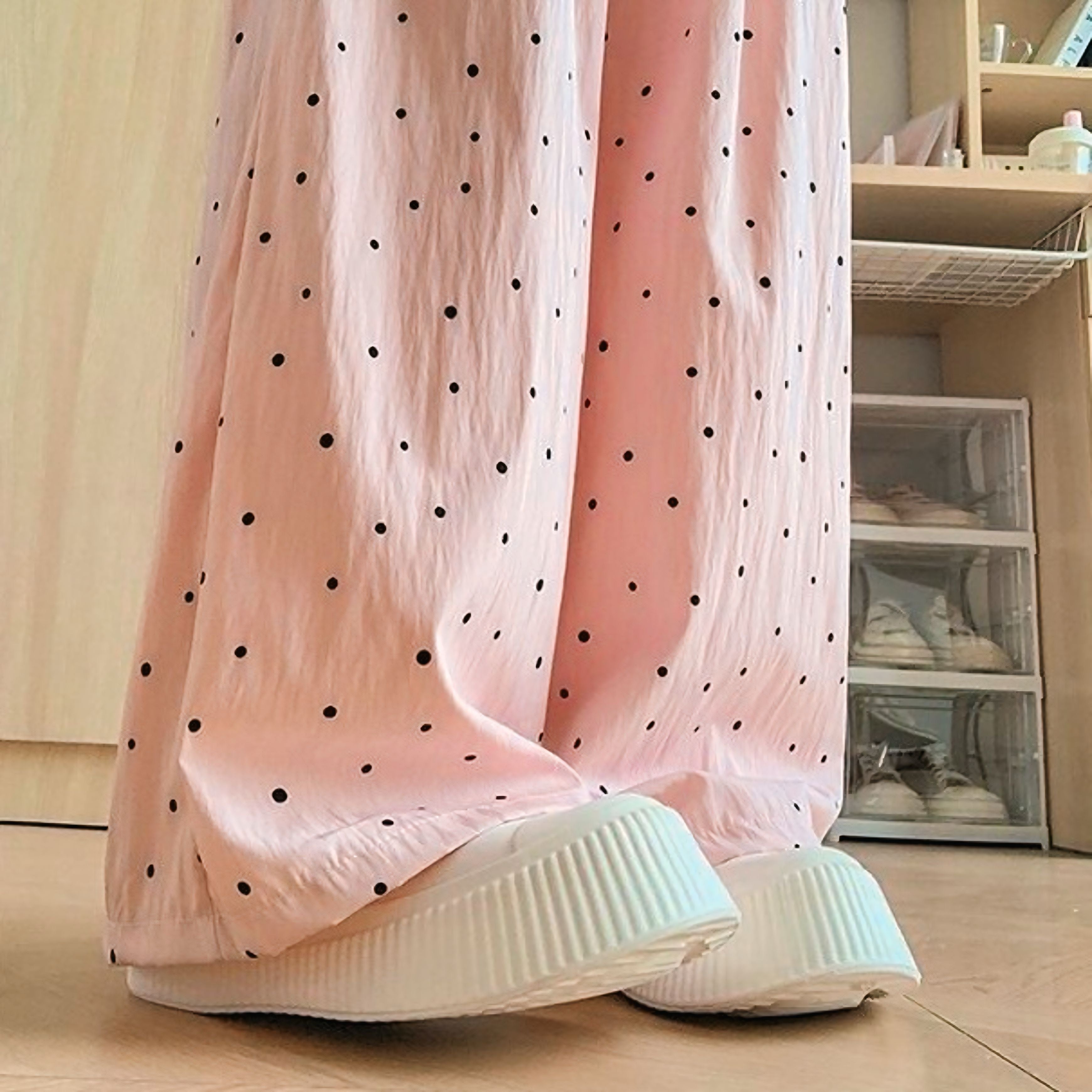【4color】ゆるかわデザイン ドット柄ワイドパンツ SS-000173
