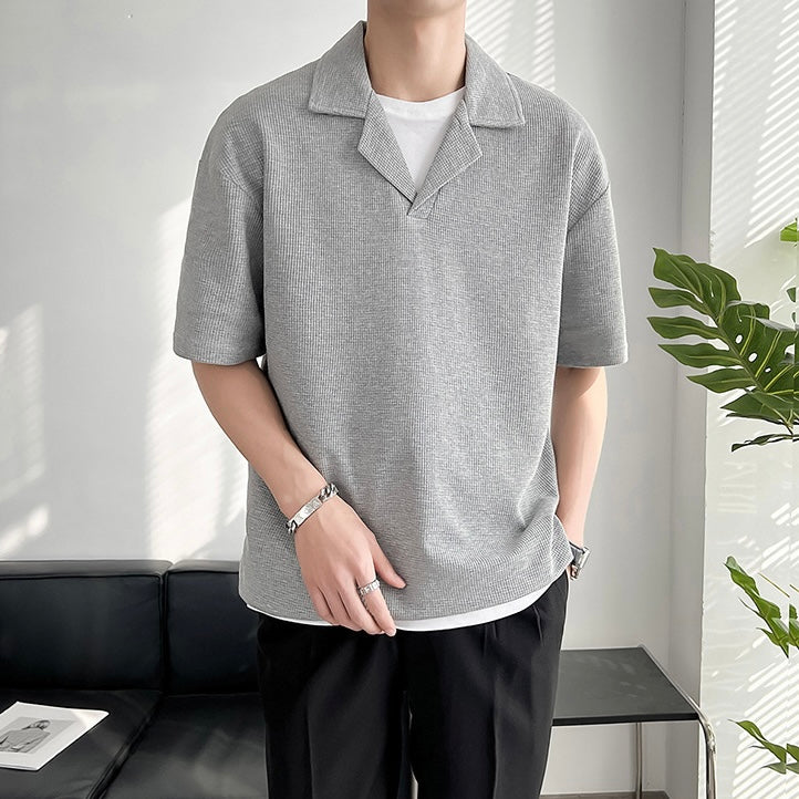 【3color】韓国風 ニット風半袖シャツ SS-000133