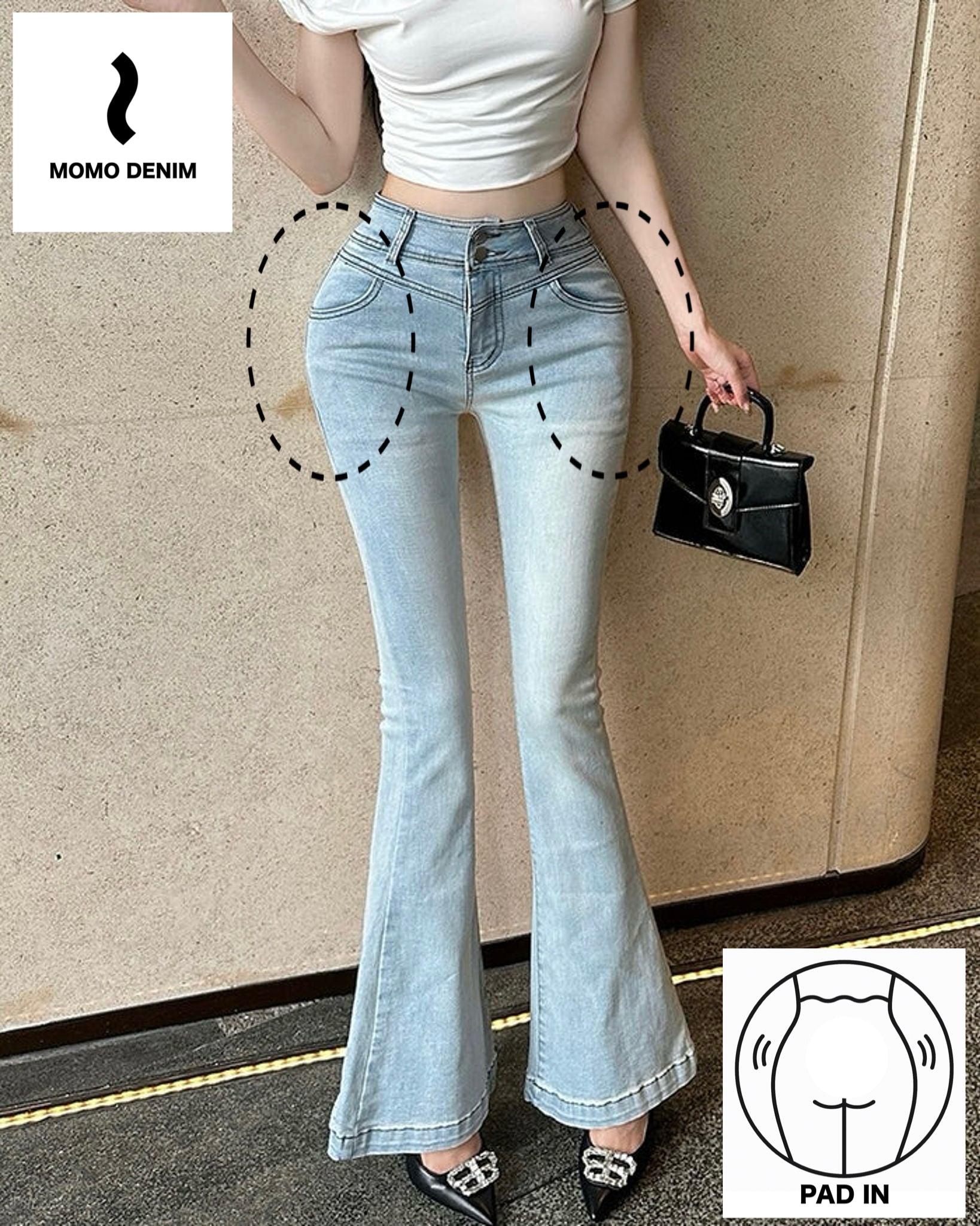 【骨盤パッド入り】MOMO DENIM  美脚フレアデニム SS-000654