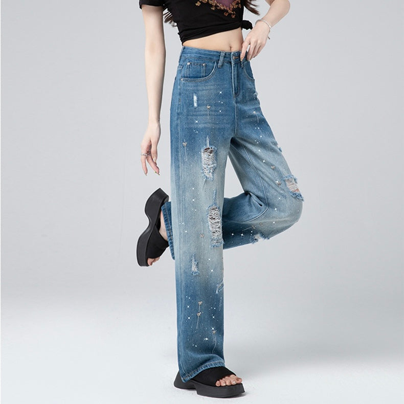 ダメージ刺繍デニムワイドパンツ SS-000561