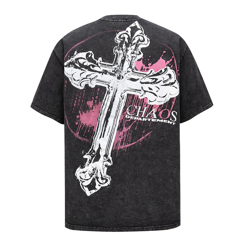 ゴシッククロスプリントTシャツ｜CHAOS DEPARTEMENTロゴ入り｜オーバーサイズ対応  SS-000308