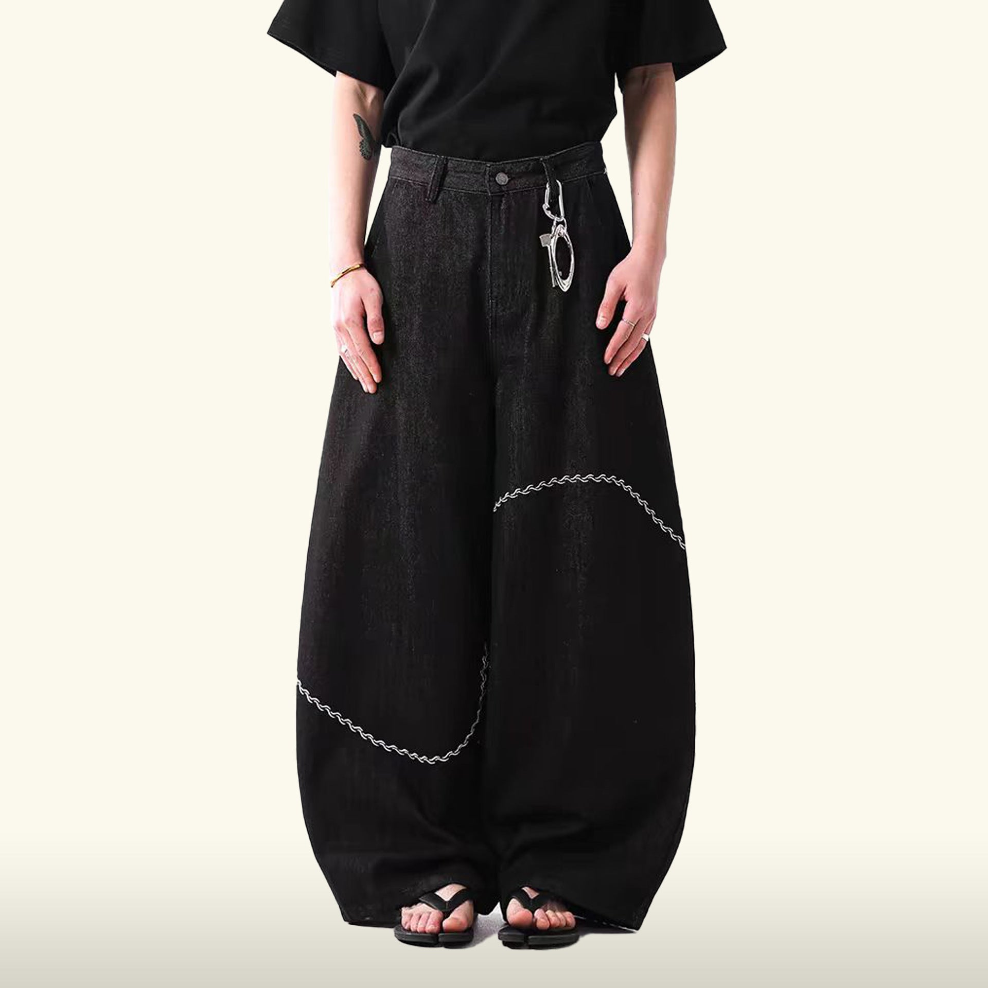 刺繍ライン入り ワイドデニムパンツ  SS-000162