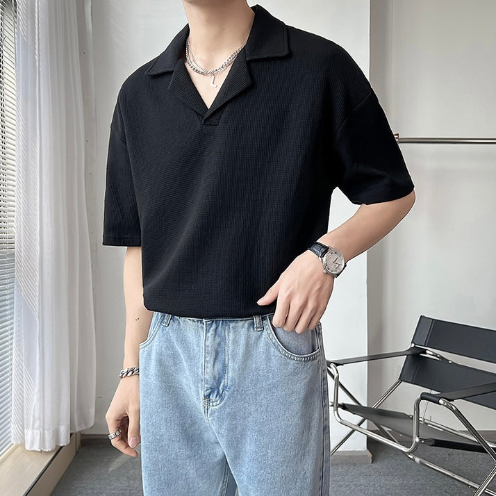 【3color】韓国風 ニット風半袖シャツ SS-000133