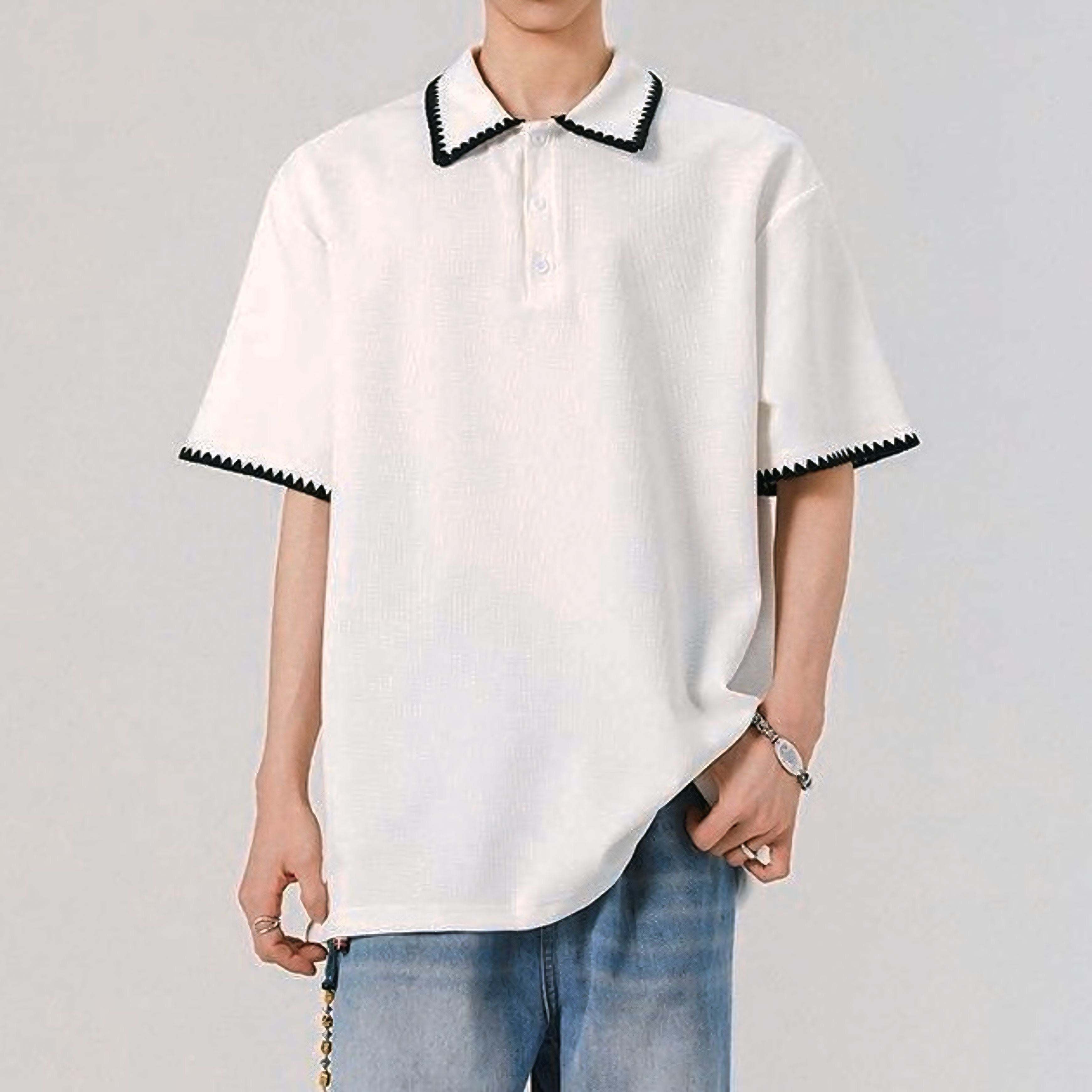 【2color】バイカラーステッチ入りオーバーポロ SS-000149
