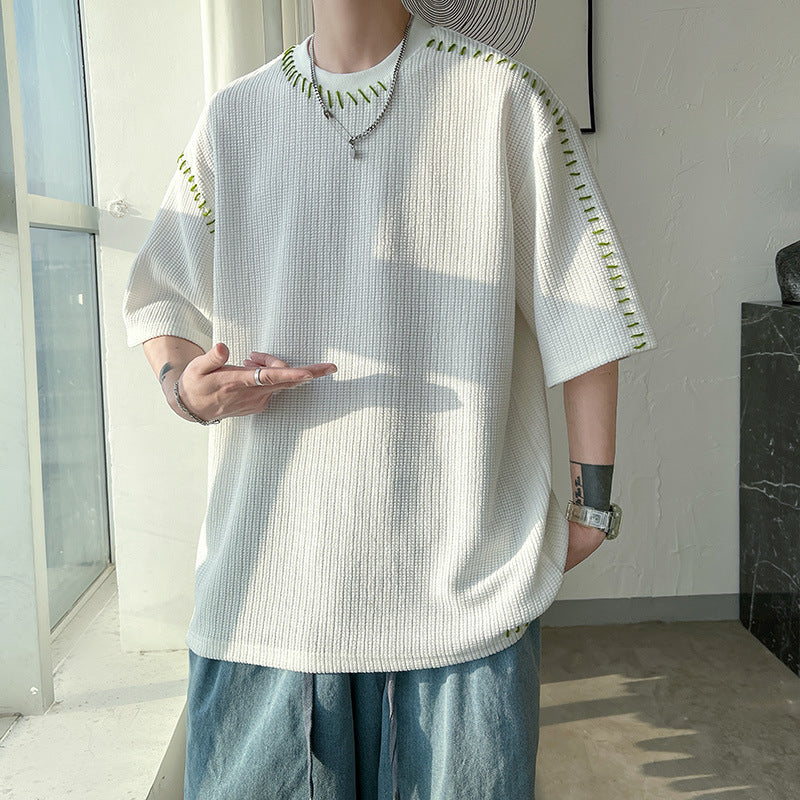 【3color】ワッフル編み ディテール映えるステッチTシャツ SS-000160