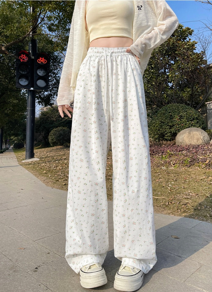 【3color】花柄ルーズパンツ ハイウエスト ゆったりリラックスパンツ SS-000226