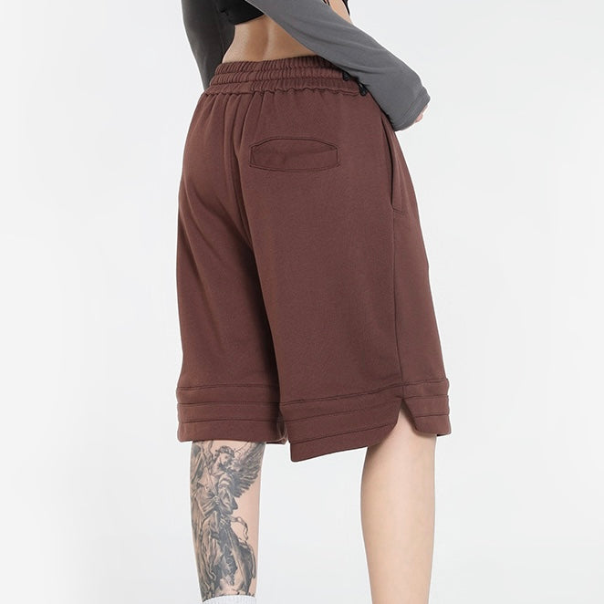 【2color】アーチロゴスウェットハーフパンツ ストリート系ショーツ ユニセックス SS-000315