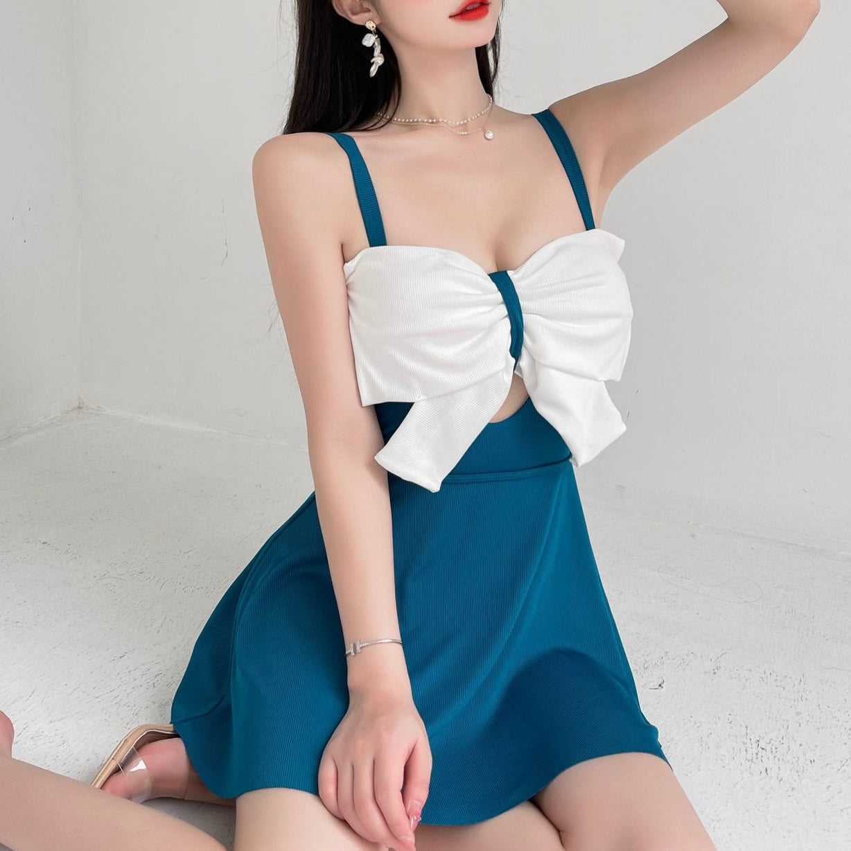 【2color】ボリュームリボンフレアワンピース水着  SS-000119