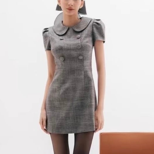 クラシカルチェックダブルボタンミニワンピース｜上品可愛い大人フェミニンコーデ SS-000231
