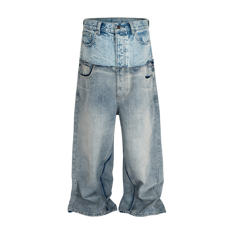 【2color】ツートーン デニムワイドパンツ ヴィンテージ加工 SS-000341