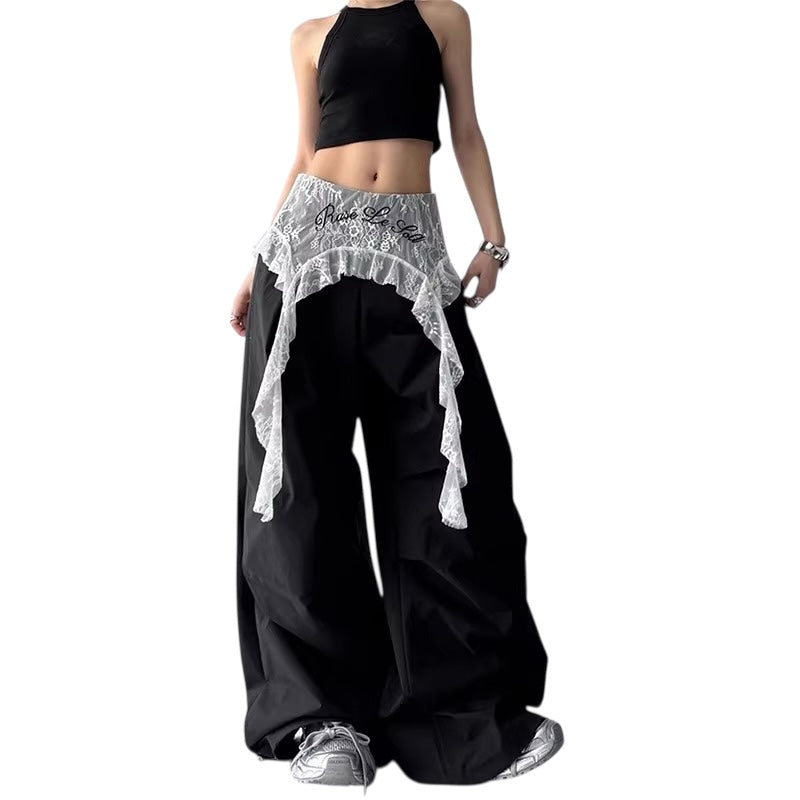 レース付き ワイドパンツ 韓国風 SS-000373