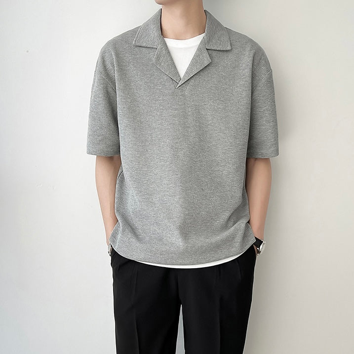 【3color】韓国風 ニット風半袖シャツ SS-000133
