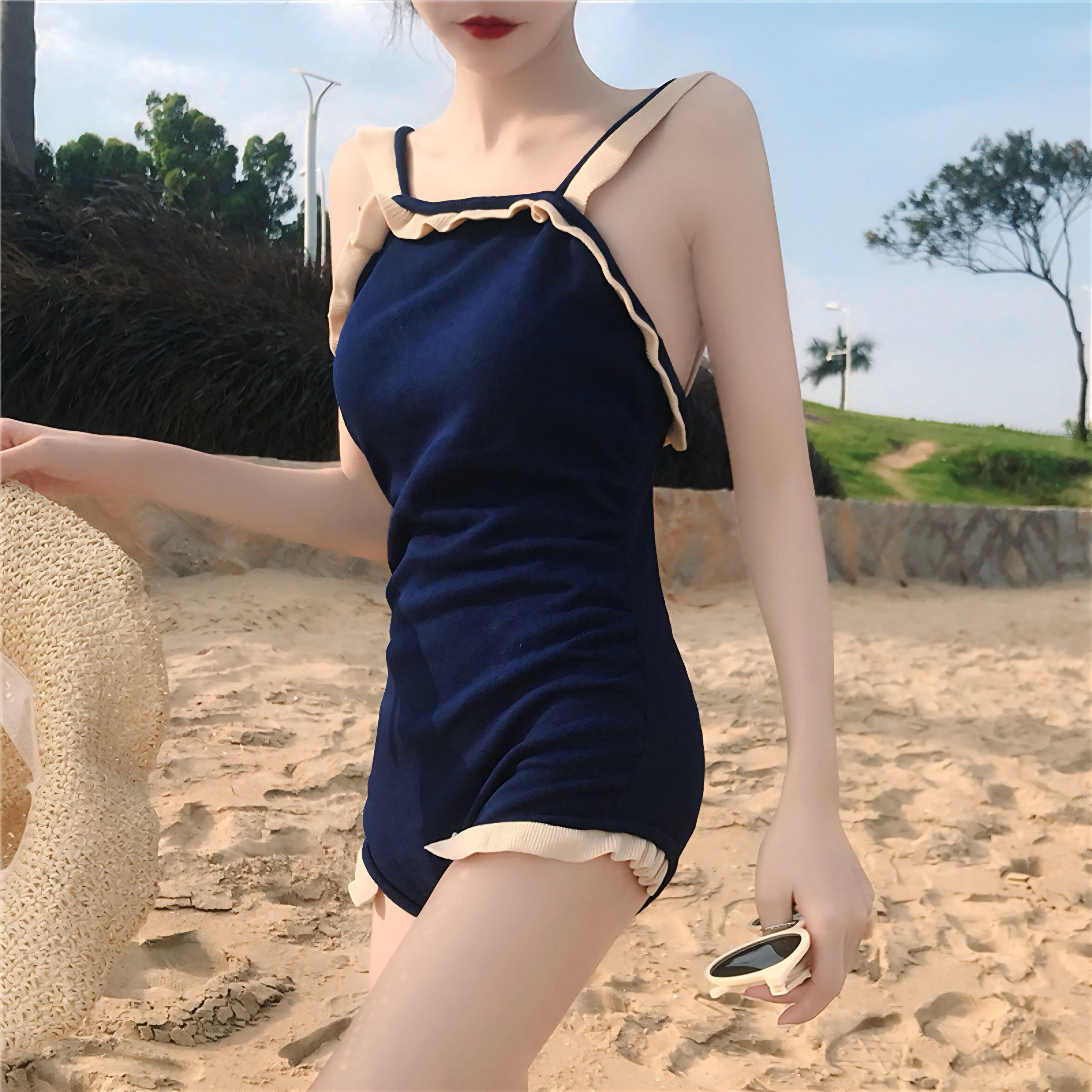 【2color】トレンド大人気 フリル付き体型カバーワンピ SS-000090