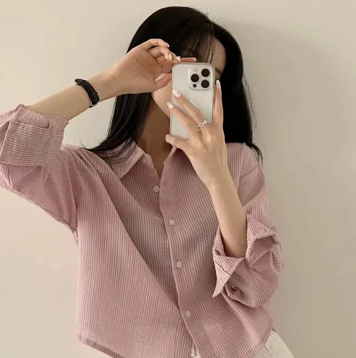 【5color】ナチュラルカラー ストライプシャツ｜大人女子の長袖ブラウス SS-000239