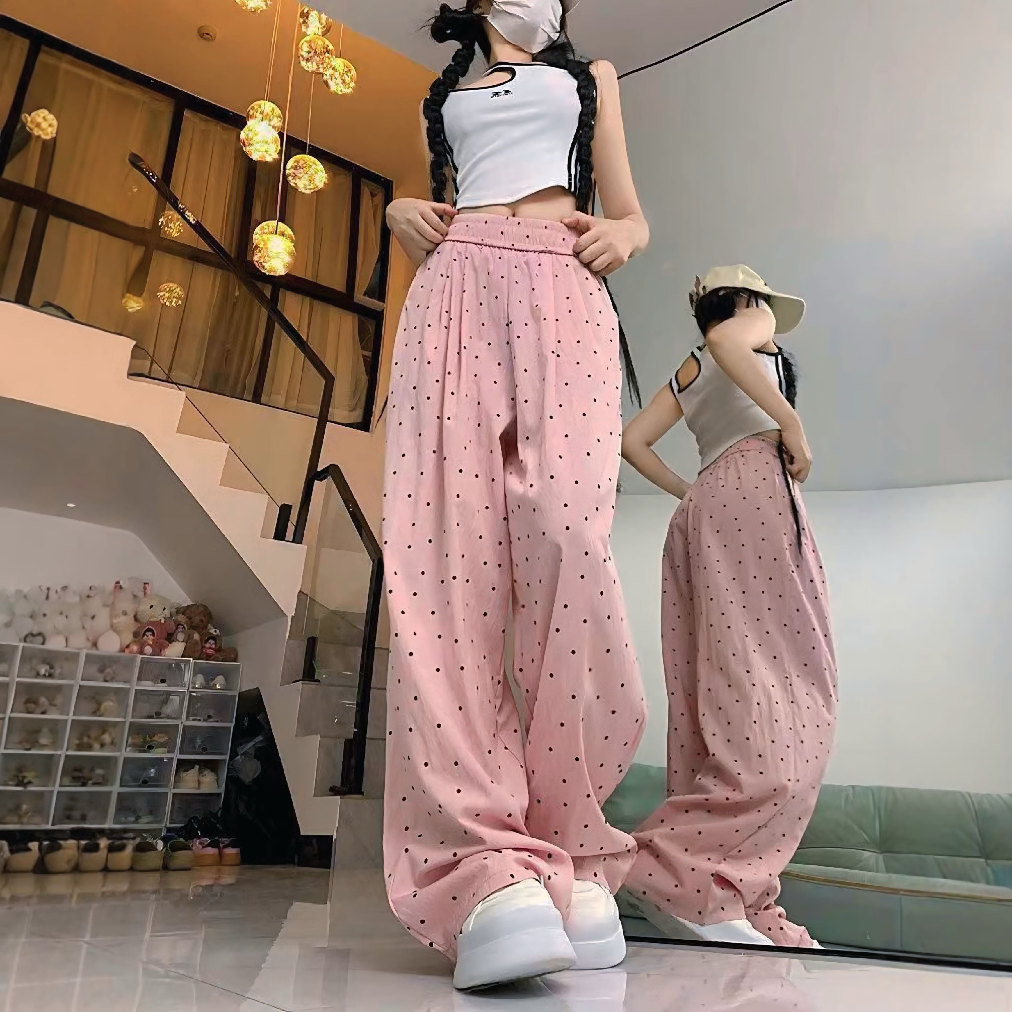 【4color】ゆるかわデザイン ドット柄ワイドパンツ SS-000173