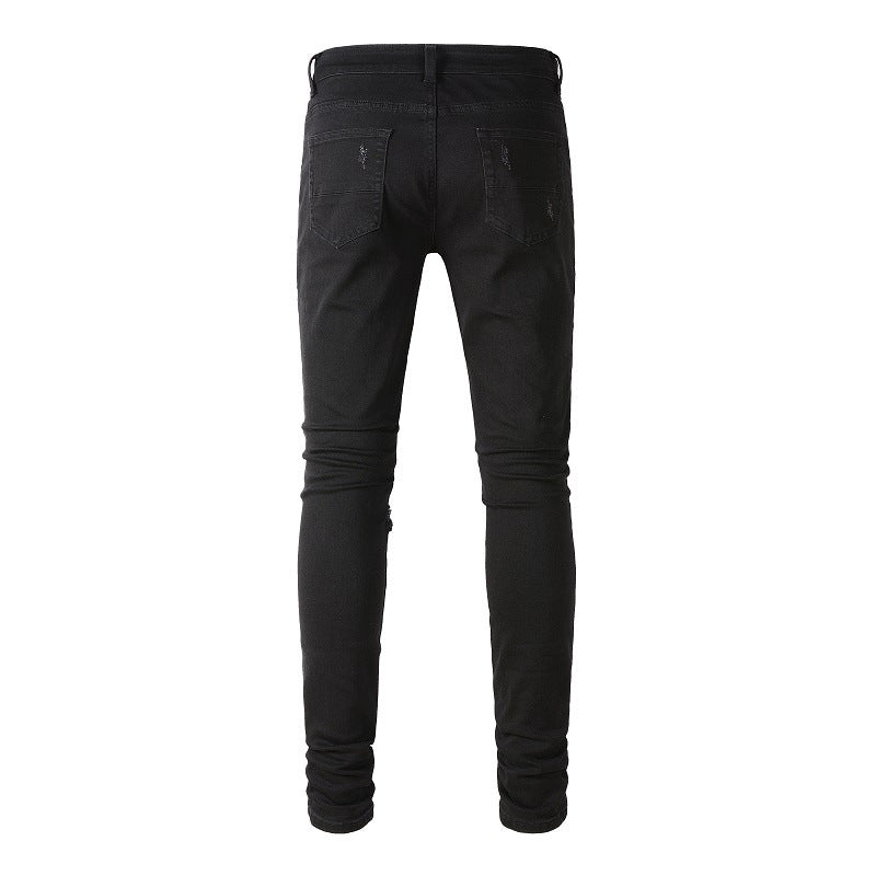クラッシュデニム ブラック スキニーパンツ パッチワーク SS-000344