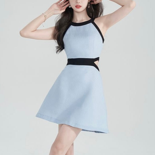 【2color】ハイウエスト切り替えミニワンピース セクシー韓国ファッション SS-000217