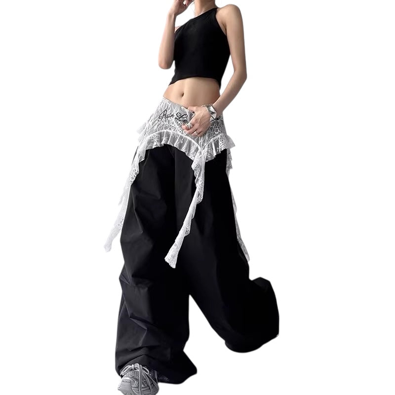 レース付き ワイドパンツ 韓国風 SS-000373