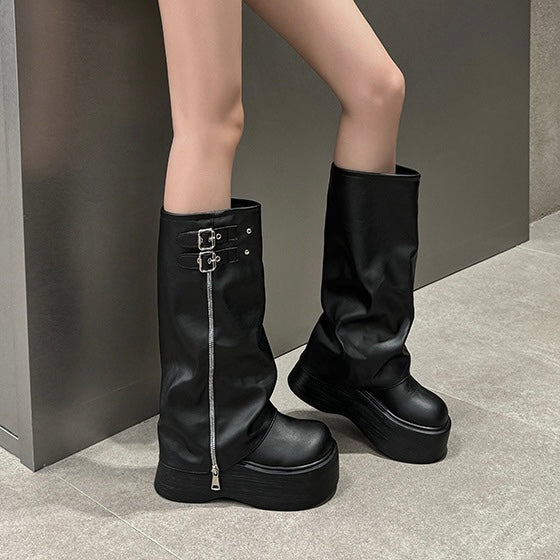 ダブルバックル厚底ロングブーツ SS-000448