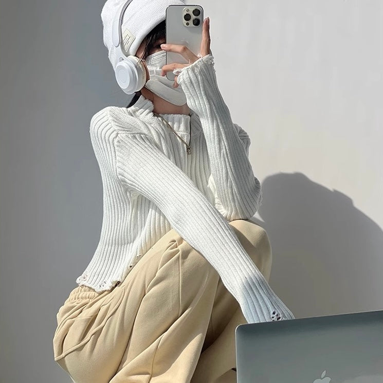 ダメージデザイン リブニット クロップドトップス SS-000626