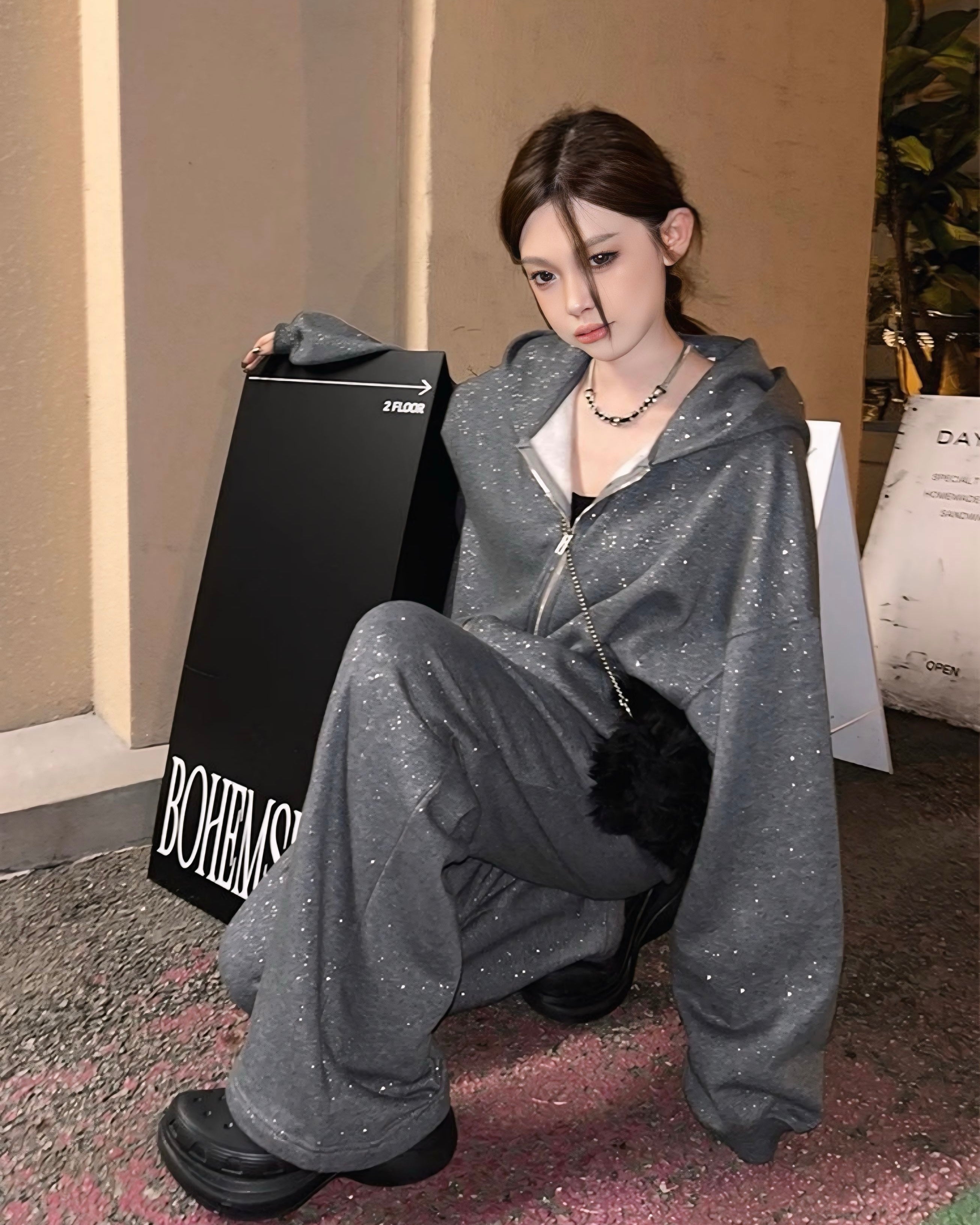 ※残りわずか【CITY. SETUP】（セットアップ）ラインストーン×ラメスウェットSS-000573