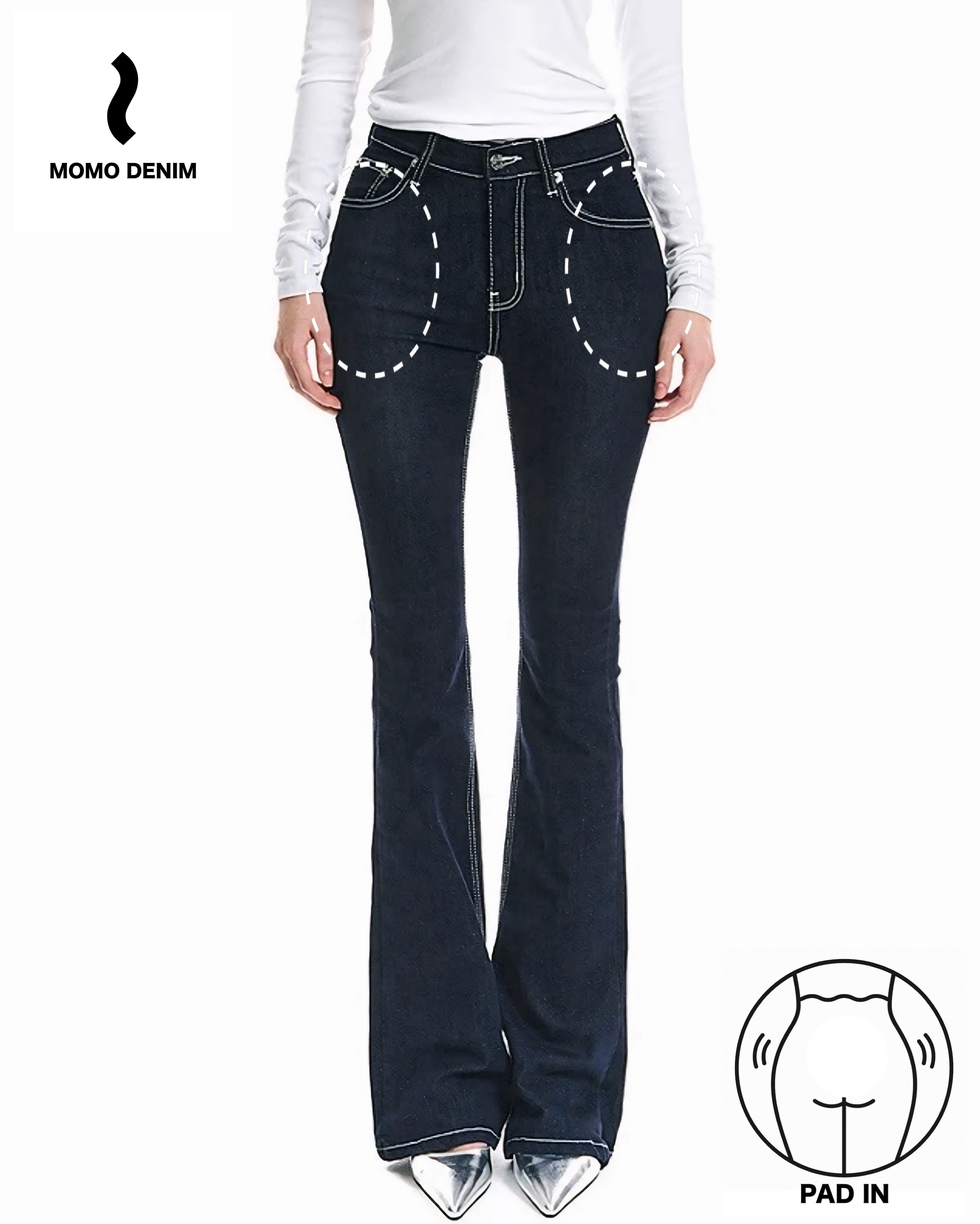 【骨盤パッド入り】MOMO DENIM スリムフレアジーンズ SS-000658