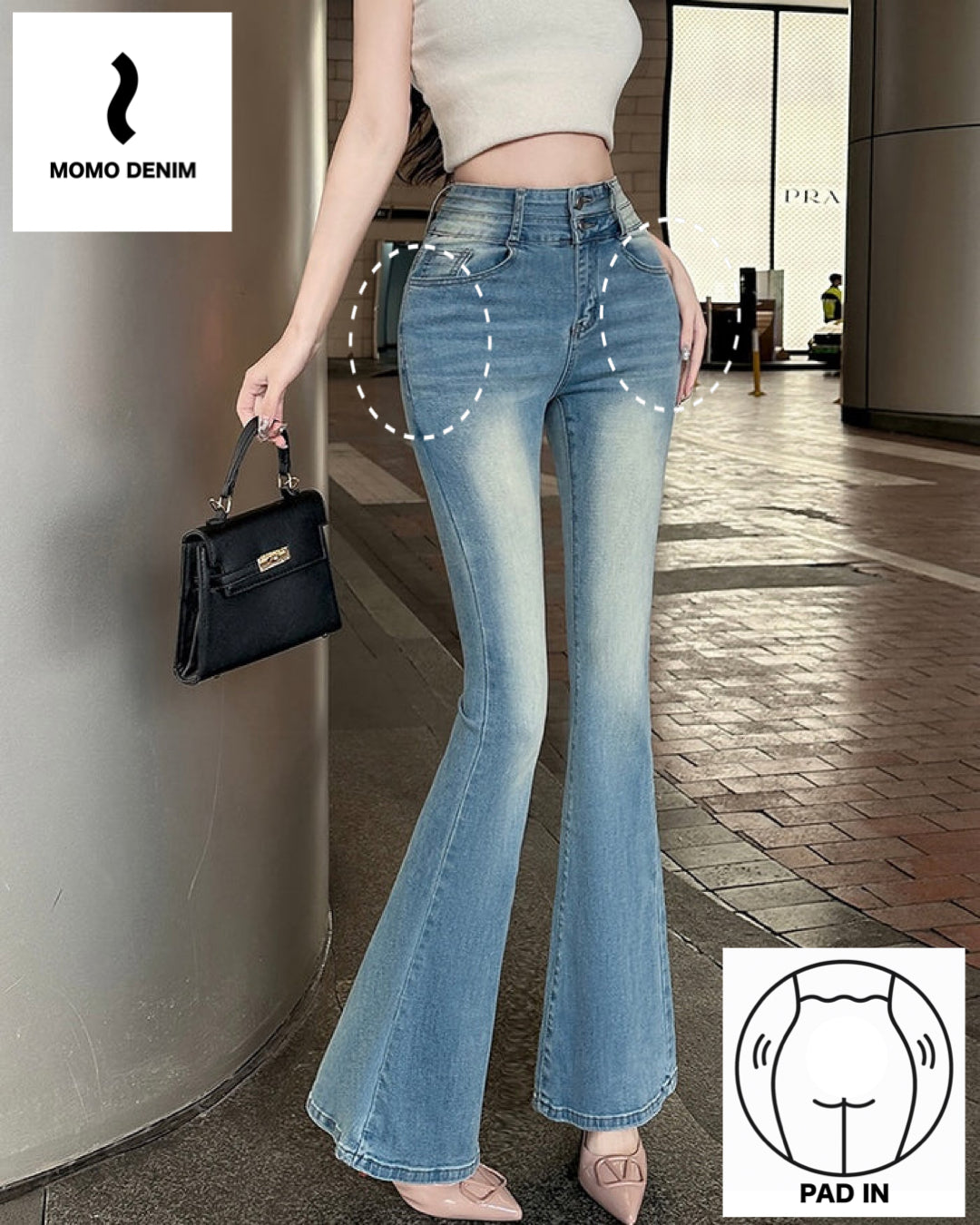 【骨盤パッド入り】MOMO DENIM フレアデニムパンツ SS-000639